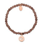 Stainless Steel Polished Rose IP-plated XO 4mm Brown Jade Beaded Stretch Bracelet for Women