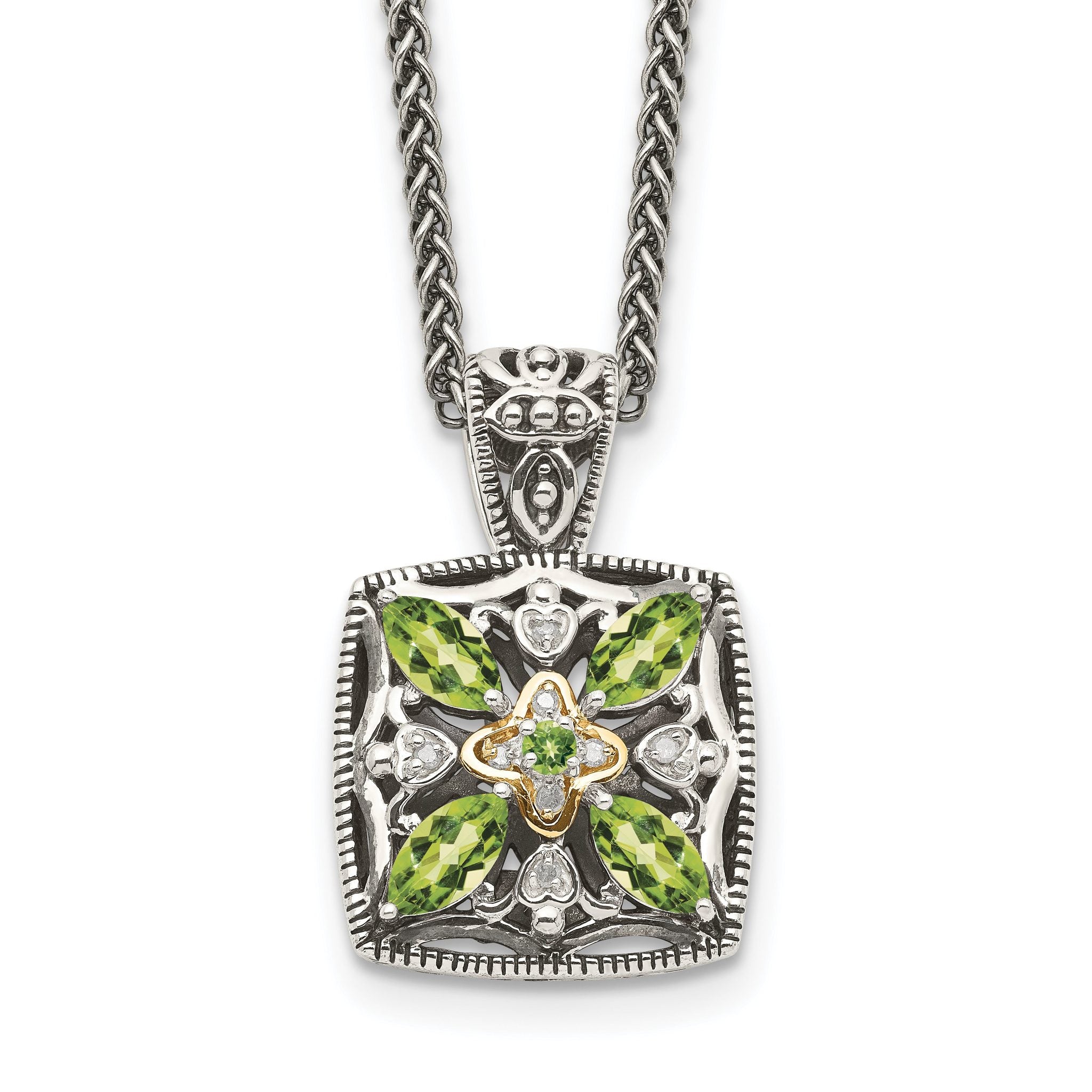 Shey Couture Sterling Silver with 14K Accent 18 Inch Antiqued Diamond and Marquise Peridot Necklace Main image