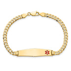 14K Medical Solid Chain/Solid Plate Soft Diamond Shape 33x8mm Off-Center Red Enamel Flat Curb Link 7 inch ID Bracelet