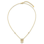 Sterling Silver Gold-tone CZ and Champagne Enamel Rectangle 16 inch with 1.5 inch Extension Necklace