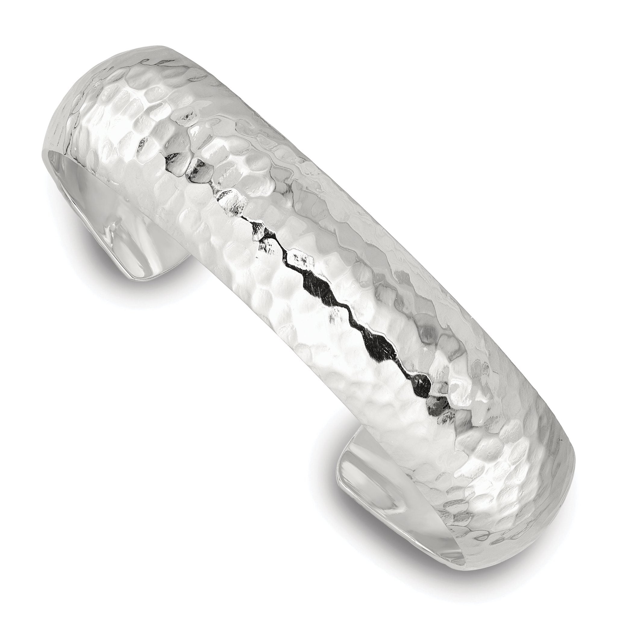 Sterling Silver Polished 15mm Domed Hammered Cuff Bangle Main image