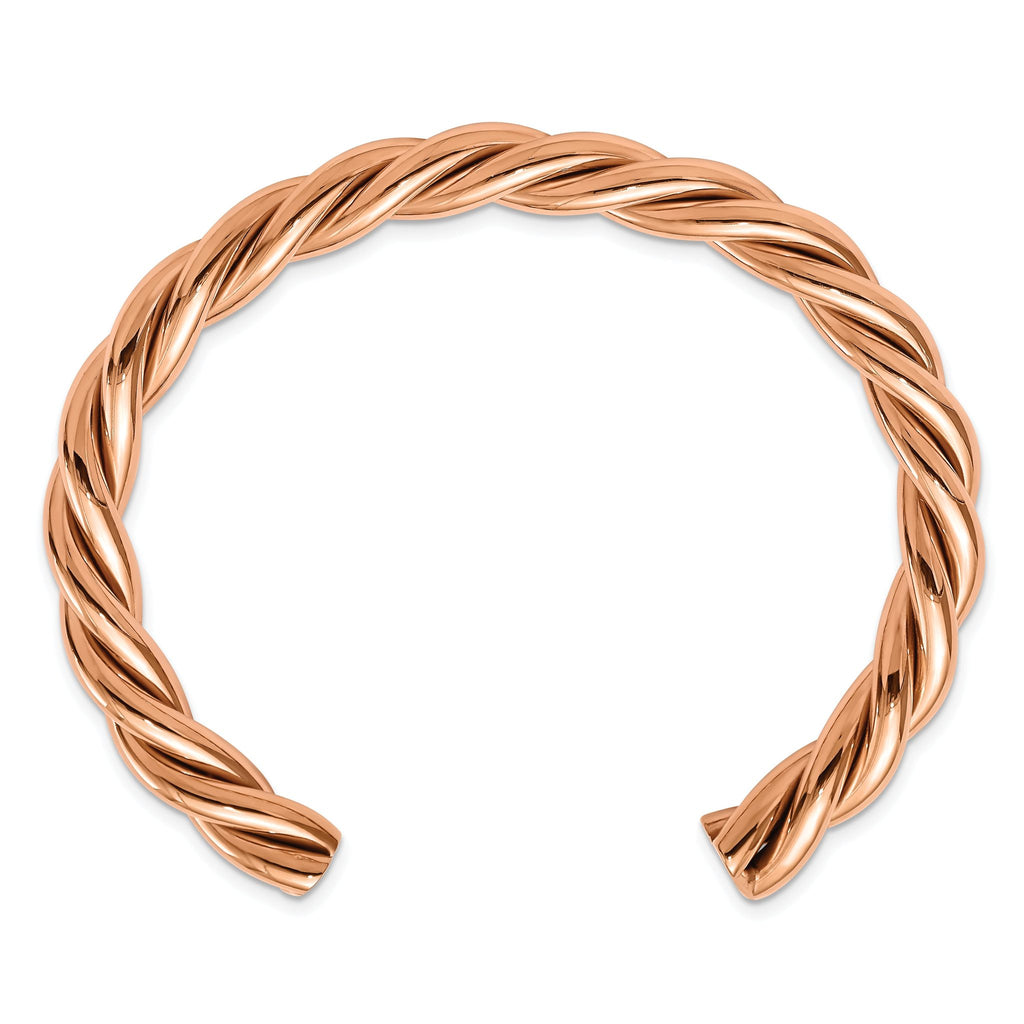 Stainless Steel Polished Rose IP-plated Twisted Cuff Bangle Bracelet for Women