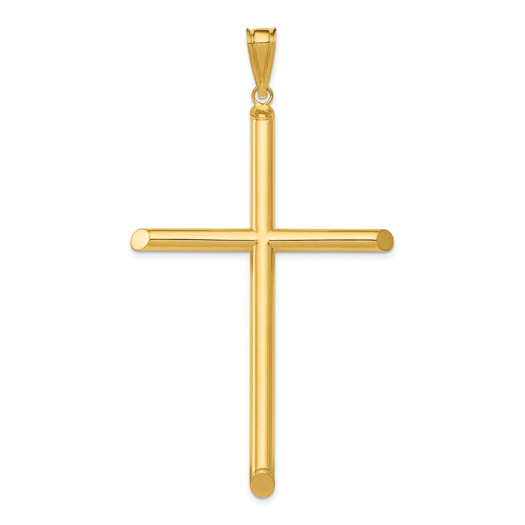 Polished Tube Cross Pendant in 14K Yellow Gold