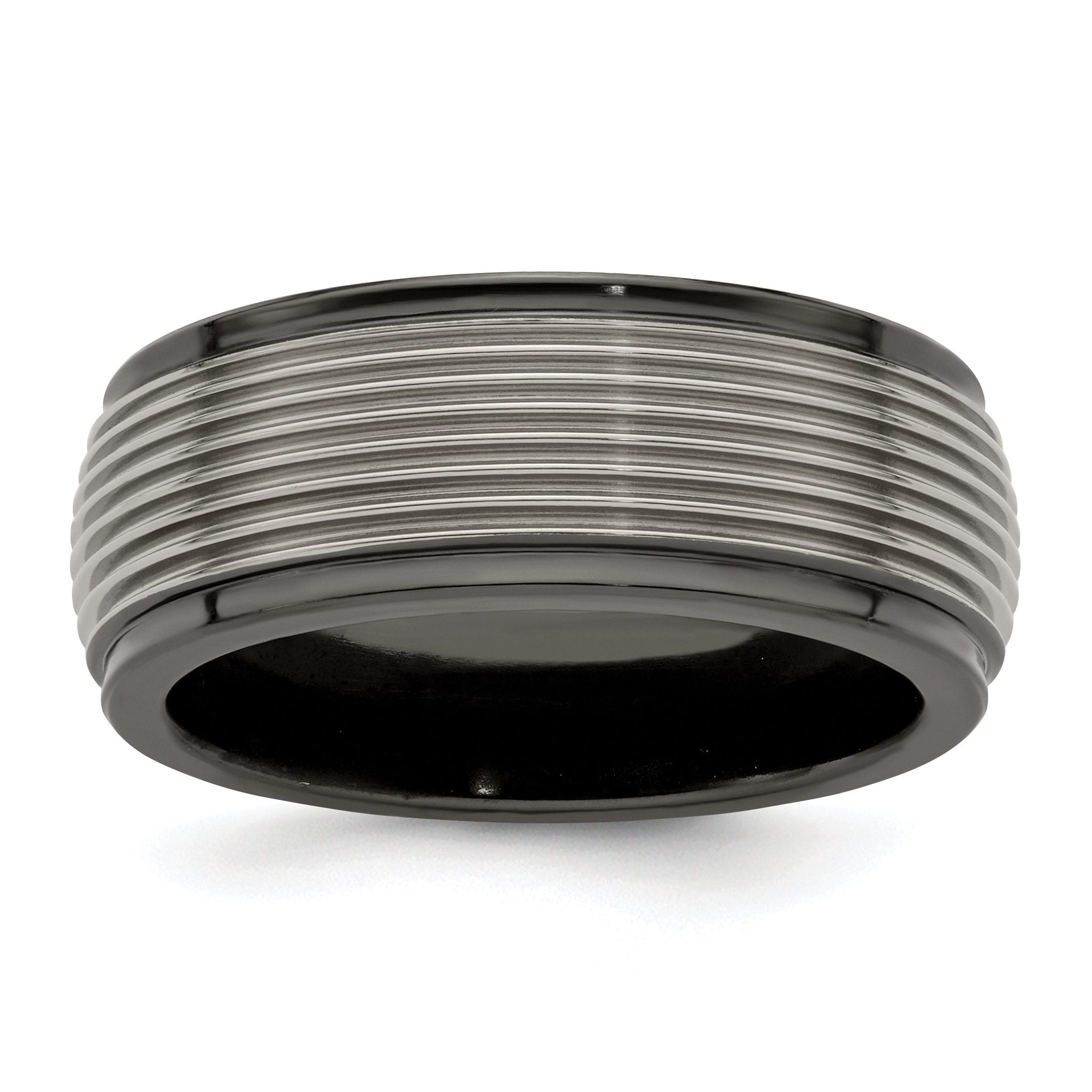 Titanium Wedding Band with Grooved Step Edge Polished Finish Main image