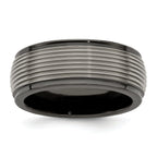 Titanium Wedding Band with Grooved Step Edge Polished Finish