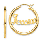 14K Satin and Diamond Cut Name Plate Hoop Earrings