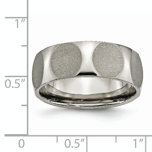 Faceted Wedding Band in Titanium, 8mm Satin Finish