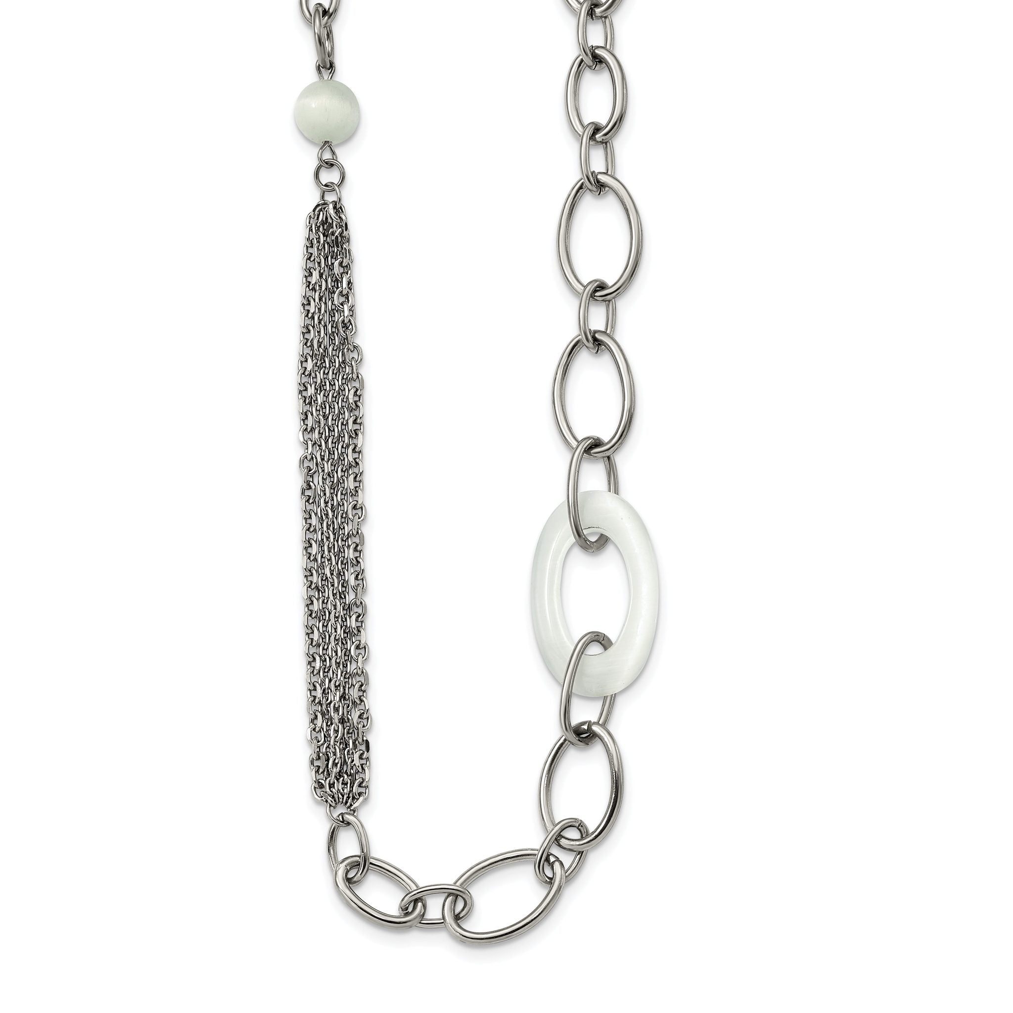 White Cat's Eye Slip-On Necklace in Stainless Steel