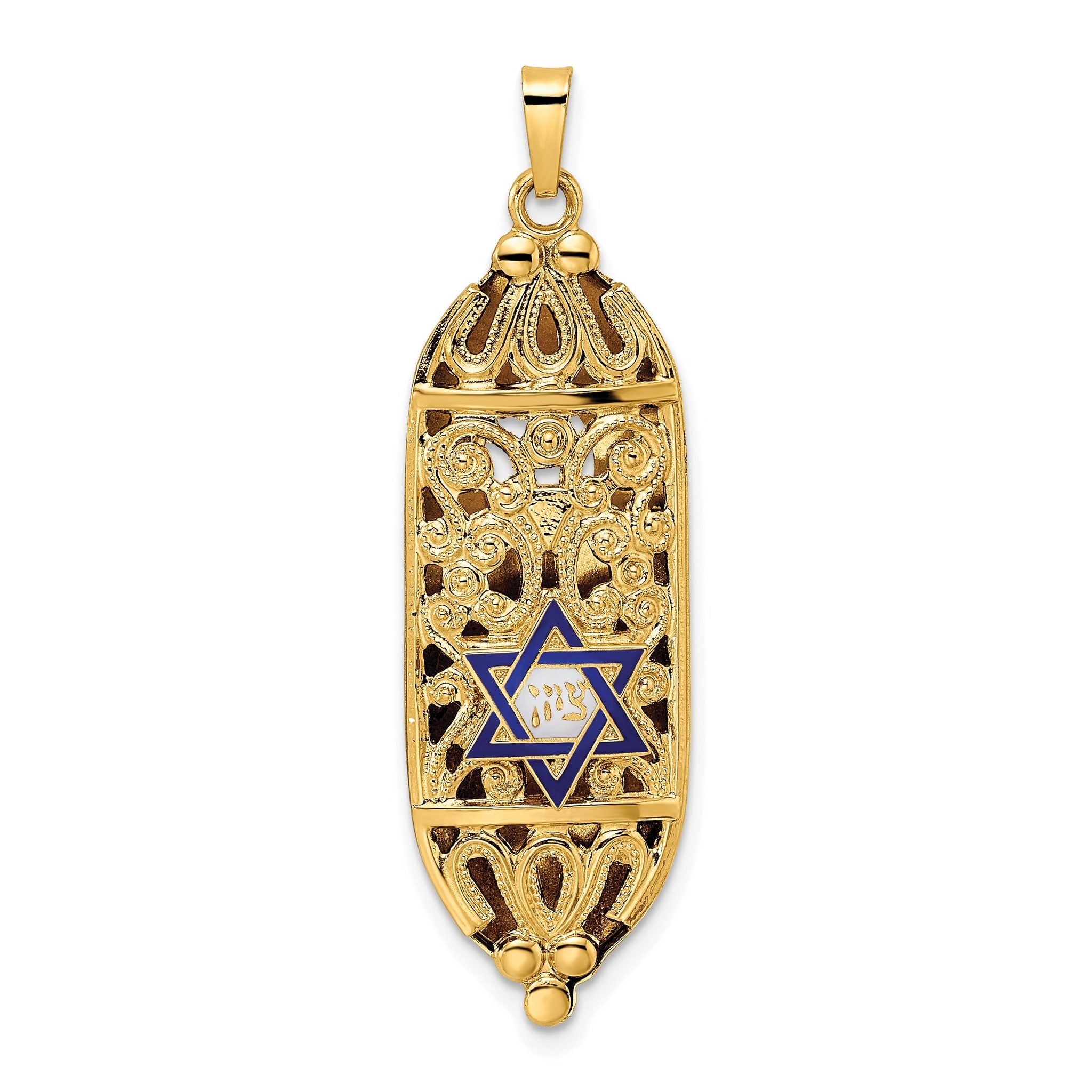 14k Polished Mezuzah Enameled Star Pendant Main image