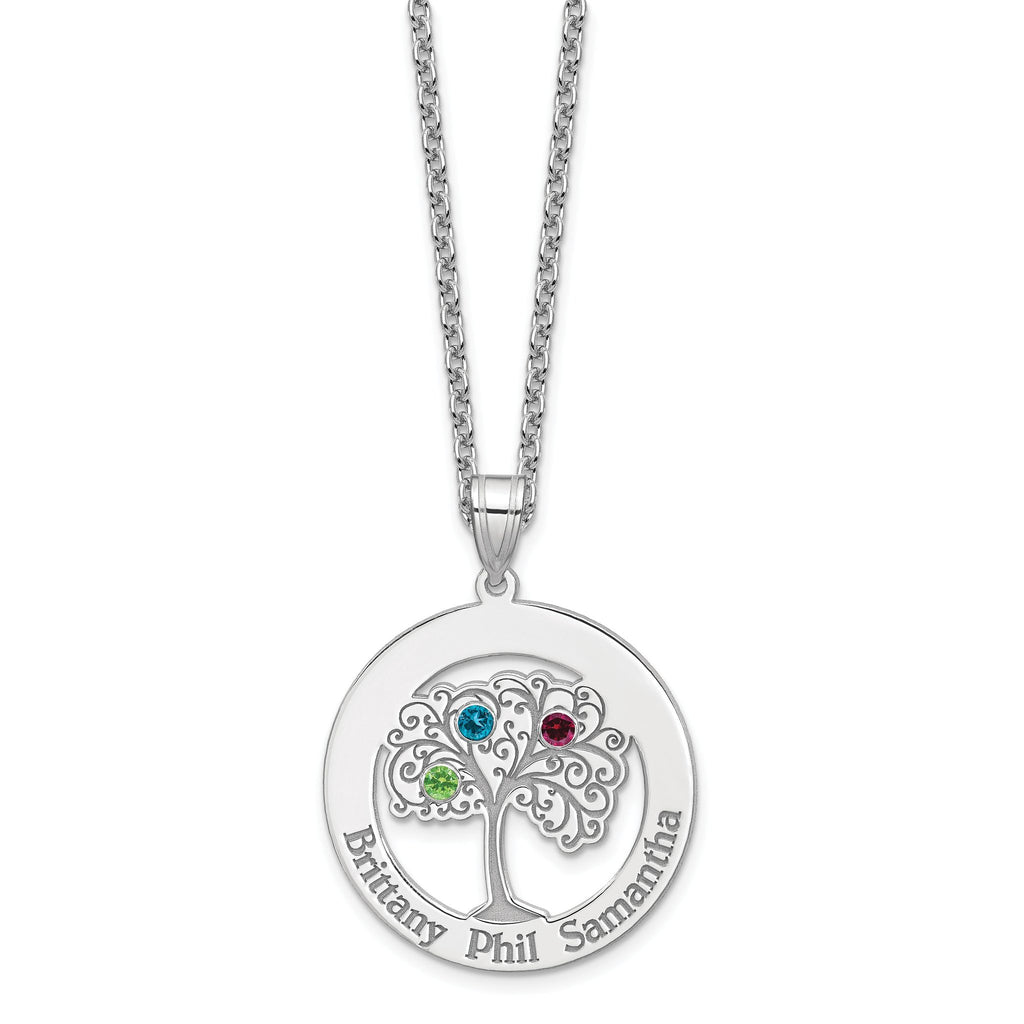 Sterling Silver/Rhodium-plated 3 Birthstone with SS Bezel Family Pendant