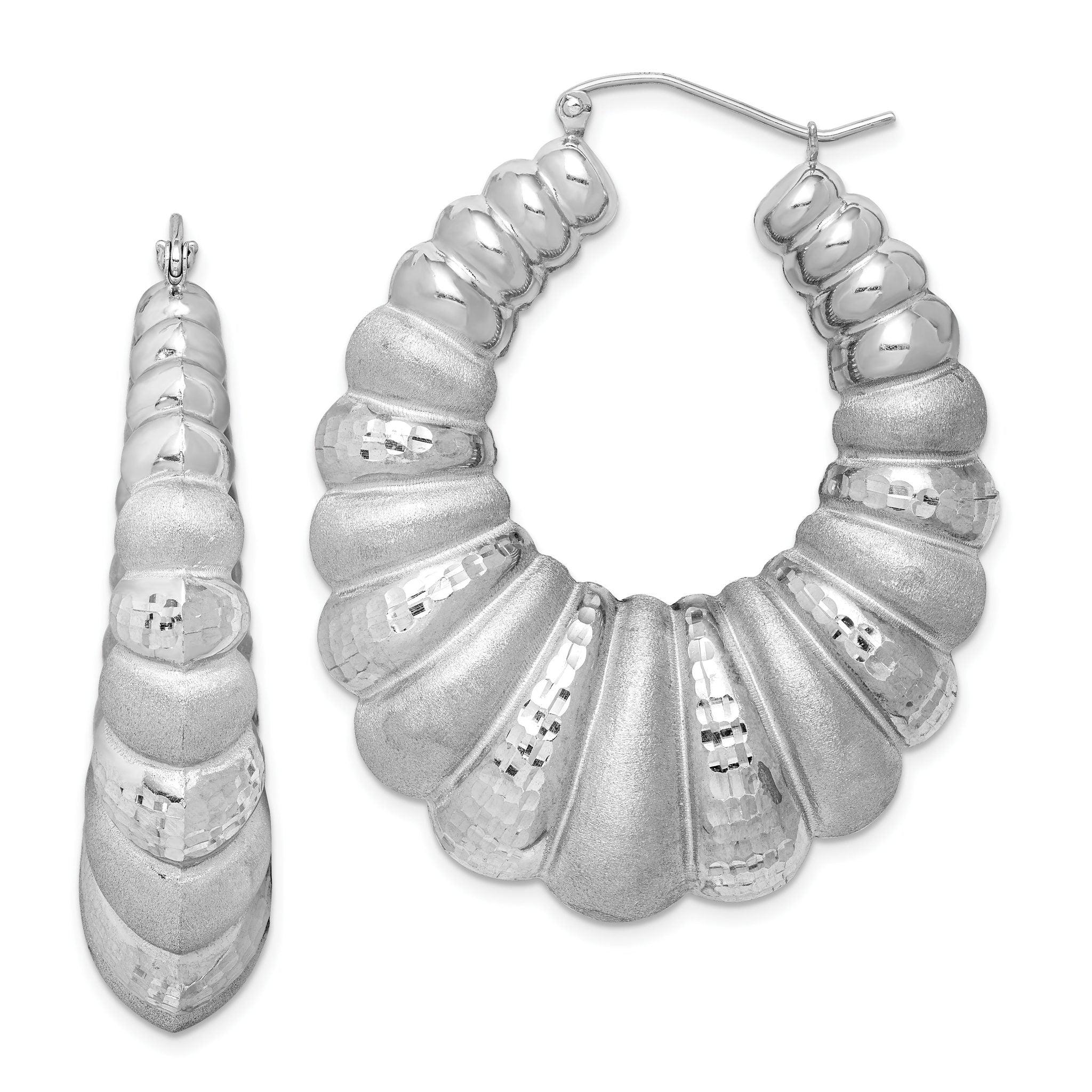 Sterling Silver Rhodium-plated Satin & D/C Shrimp Oval Hoop Earrings Main image