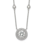 Sterling Silver RH-plated Round CZ Pendant With 2in. ext. 4-Station Necklace