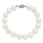 Sterling Silver Rhodium-plated 10-11mm White Near-Round Freshwater Cultured Pearl 7.25 inch Bracelet