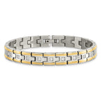 Stainless Steel Polished Yellow IP-plated with Cubic Zirconia Link Bracelet for Men