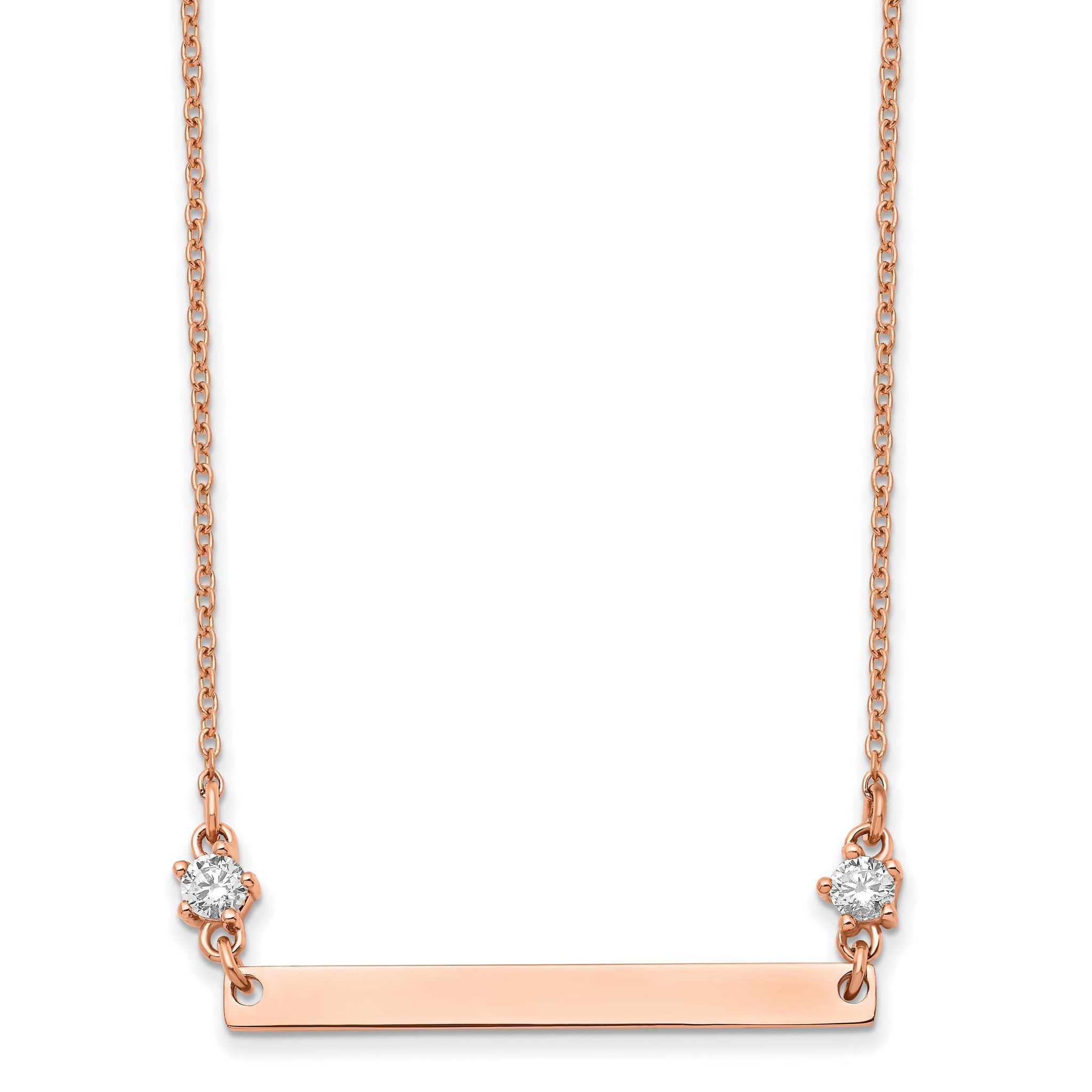 Chisel Stainless Steel Polished Rose IP-plated Bar with CZ Stars on a 16 inch Cable Chain Necklace Main image
