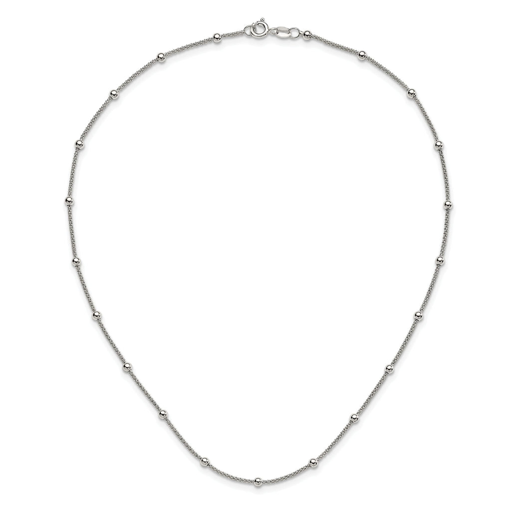 Sophia Jewelers 925 Sterling Silver Beaded Necklace with Polished Mesh Design