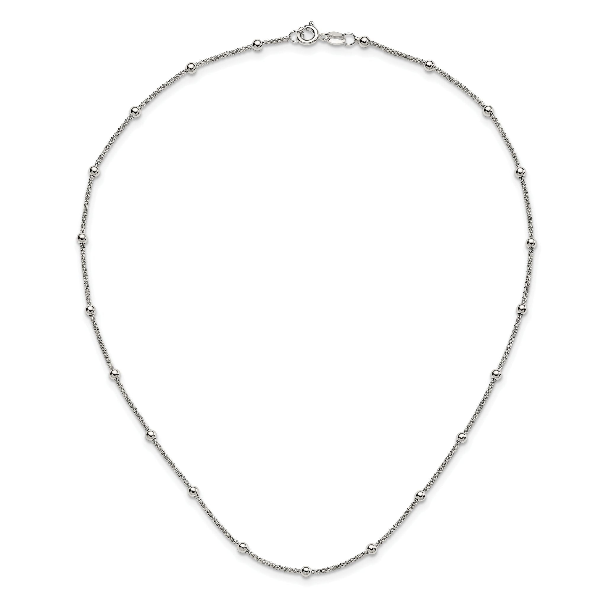 Sophia Jewelers 925 Sterling Silver Beaded Necklace with Polished Mesh Design