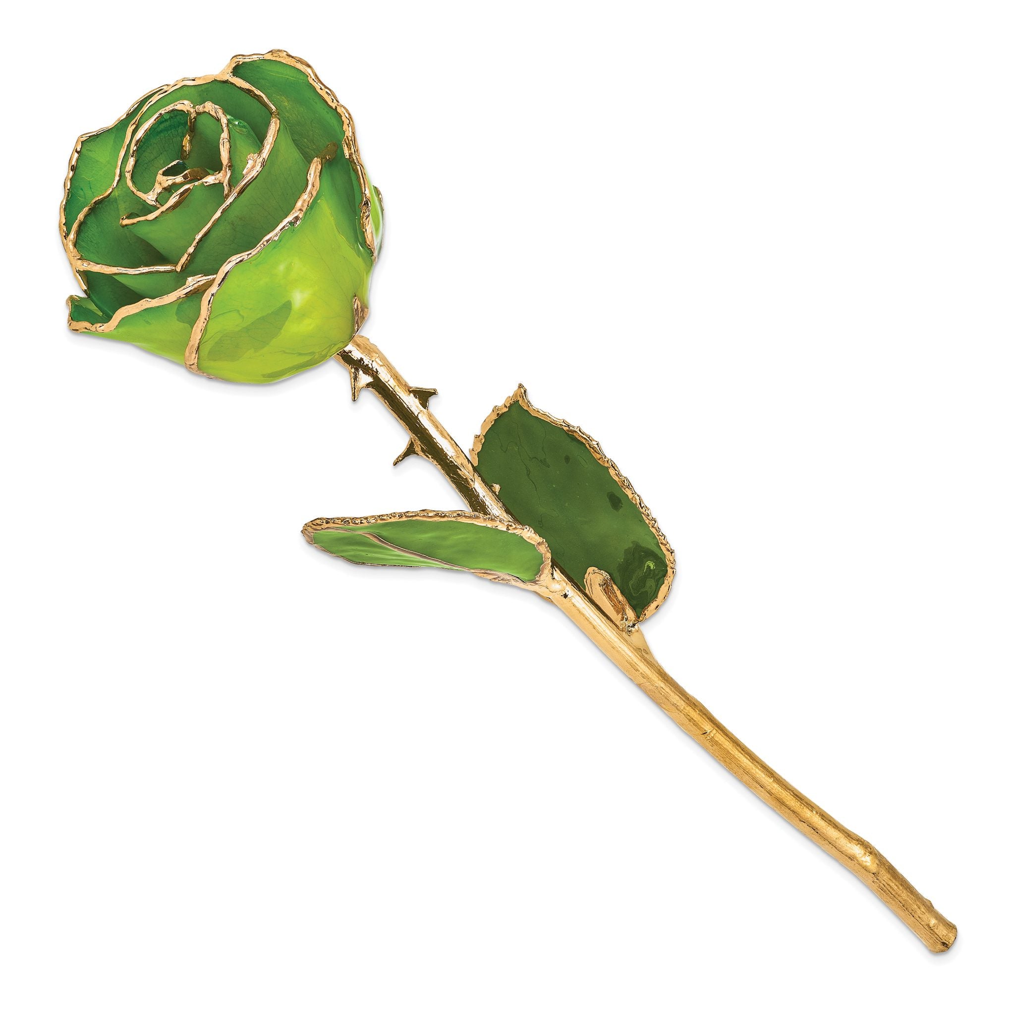 Lacquer Dipped Gold Trimmed Apple Green Real Rose Secondary image