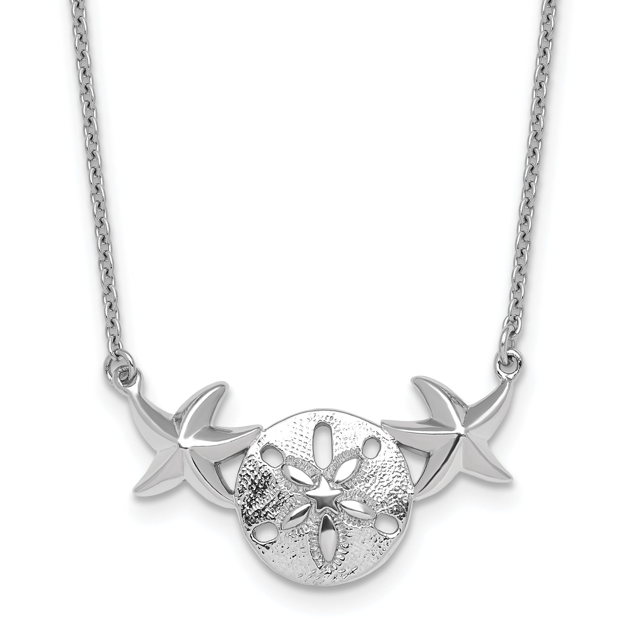 Sterling Silver Rhodium-Rhodium-Plated Polished Sand Dollar and Starfish 16.5 inch with a 2 inch extention Necklace Main image