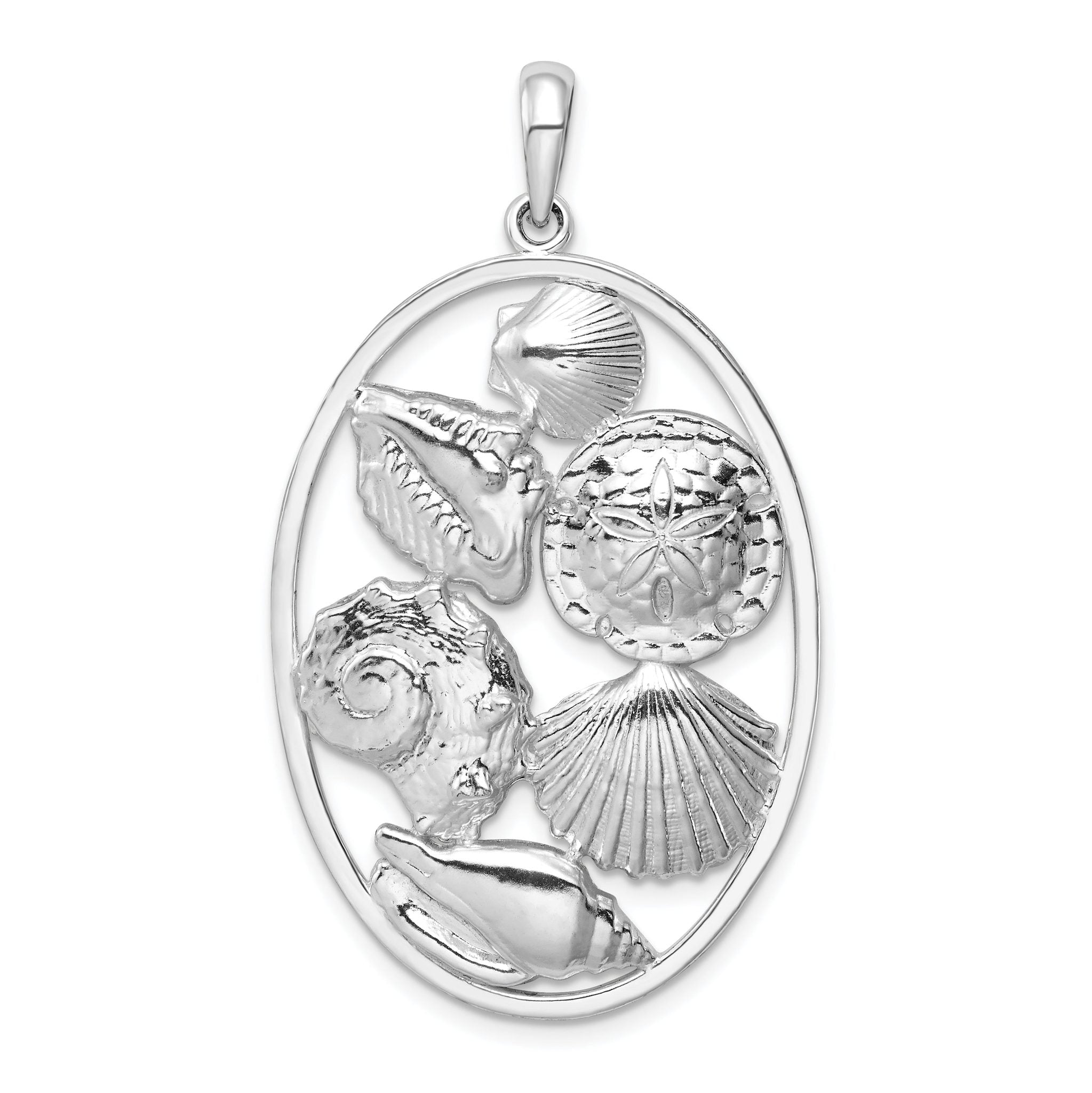 De-Ani Sterling Silver Rhodium-plated Polished Shells Oval Pendant Main image