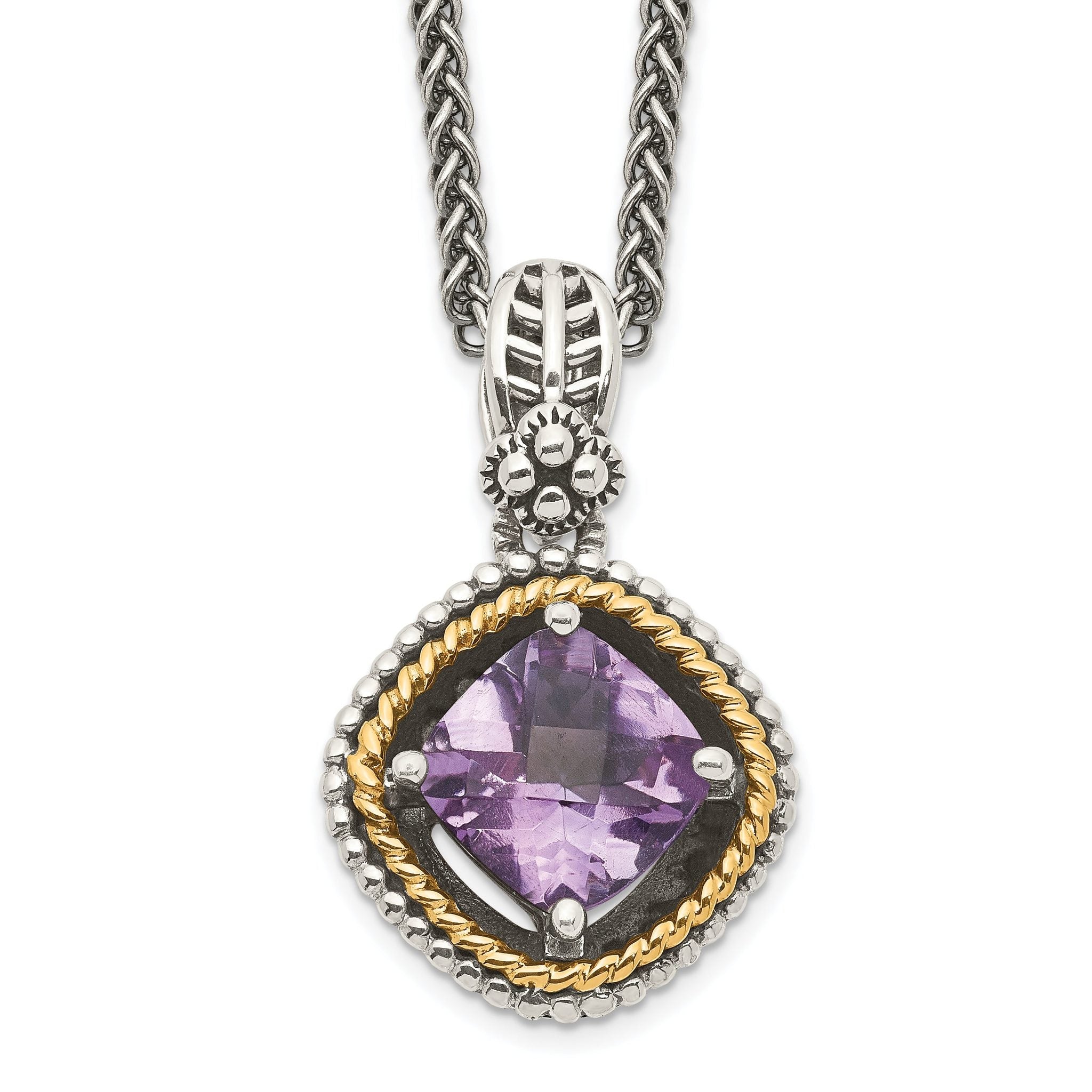 Shey Couture Sterling Silver with 14K Accent 18 Inch Antiqued Cushion Amethyst Necklace Main image