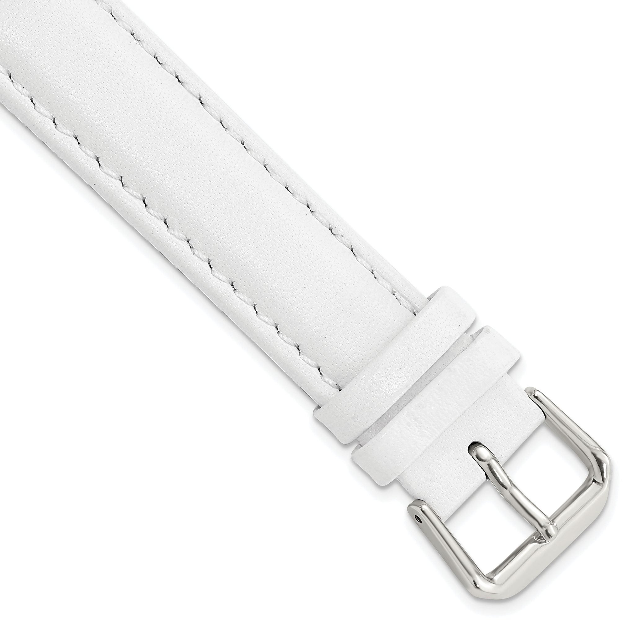 Smooth Leather Watch Band in White with Silver-Tone Buckle, 20mm