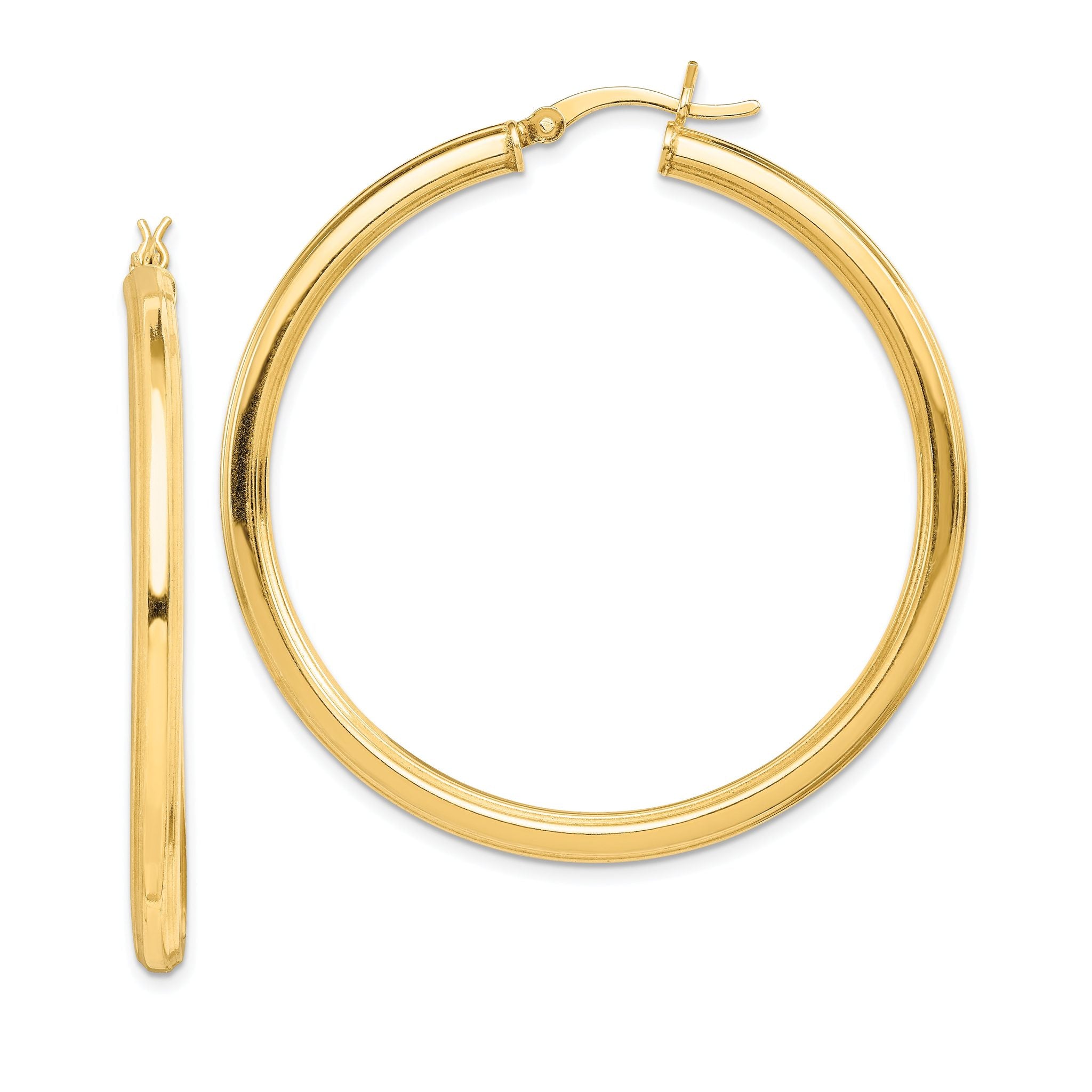 Sterling Silver Gold Flash Plated 3x45mm Grooved Hoop Earrings Main image