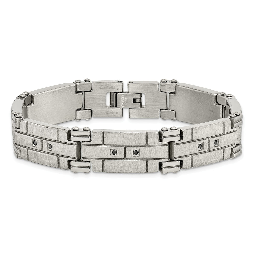 Stainless Steel Polished and Satin with Black Cubic Zirconia Bracelet for Men