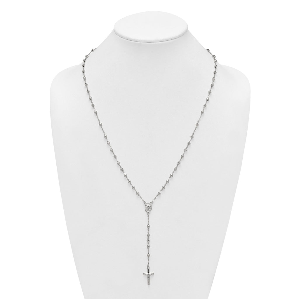 Sterling Silver Polished and Beaded Rosary 24 inch Necklace