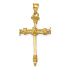 14K Gold Polished Nail Cross Pendant Solid Casted Elegant Design