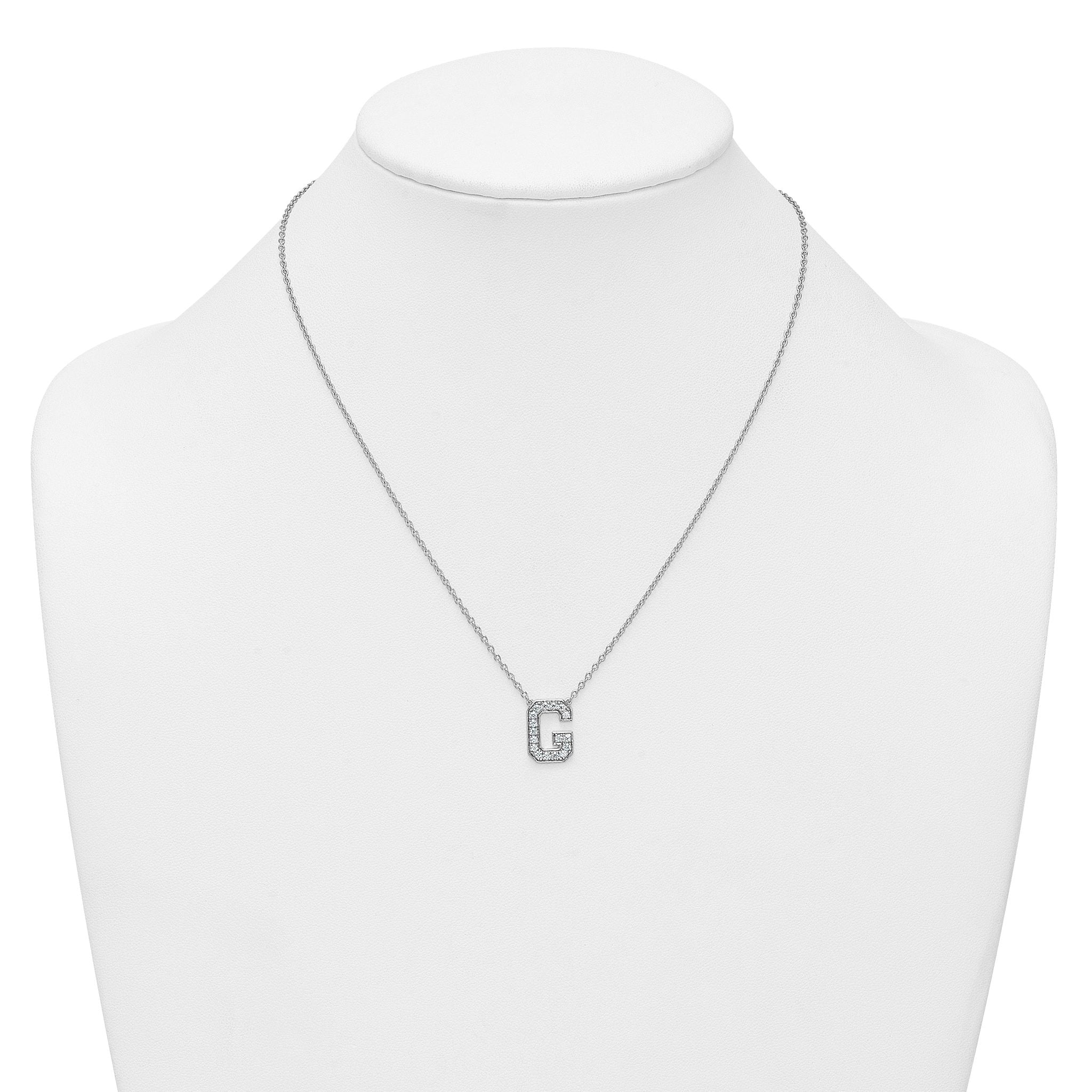 14k White Gold 1/3 carat Lab Grown Diamond VS+ F+ Complete Letter G 18 inch Initial Necklace
