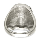 Chisel Stainless Steel Antiqued and Polished with Black and White Crystal Jesus Ring