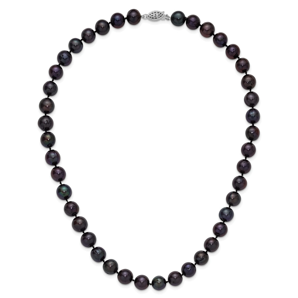 Sterling Silver Rhodium-plated 10-11mm Black Near-Round Freshwater Cultured Pearl 16 inch Necklace