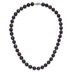 Sterling Silver Rhodium-plated 10-11mm Black Near-Round Freshwater Cultured Pearl 16 inch Necklace