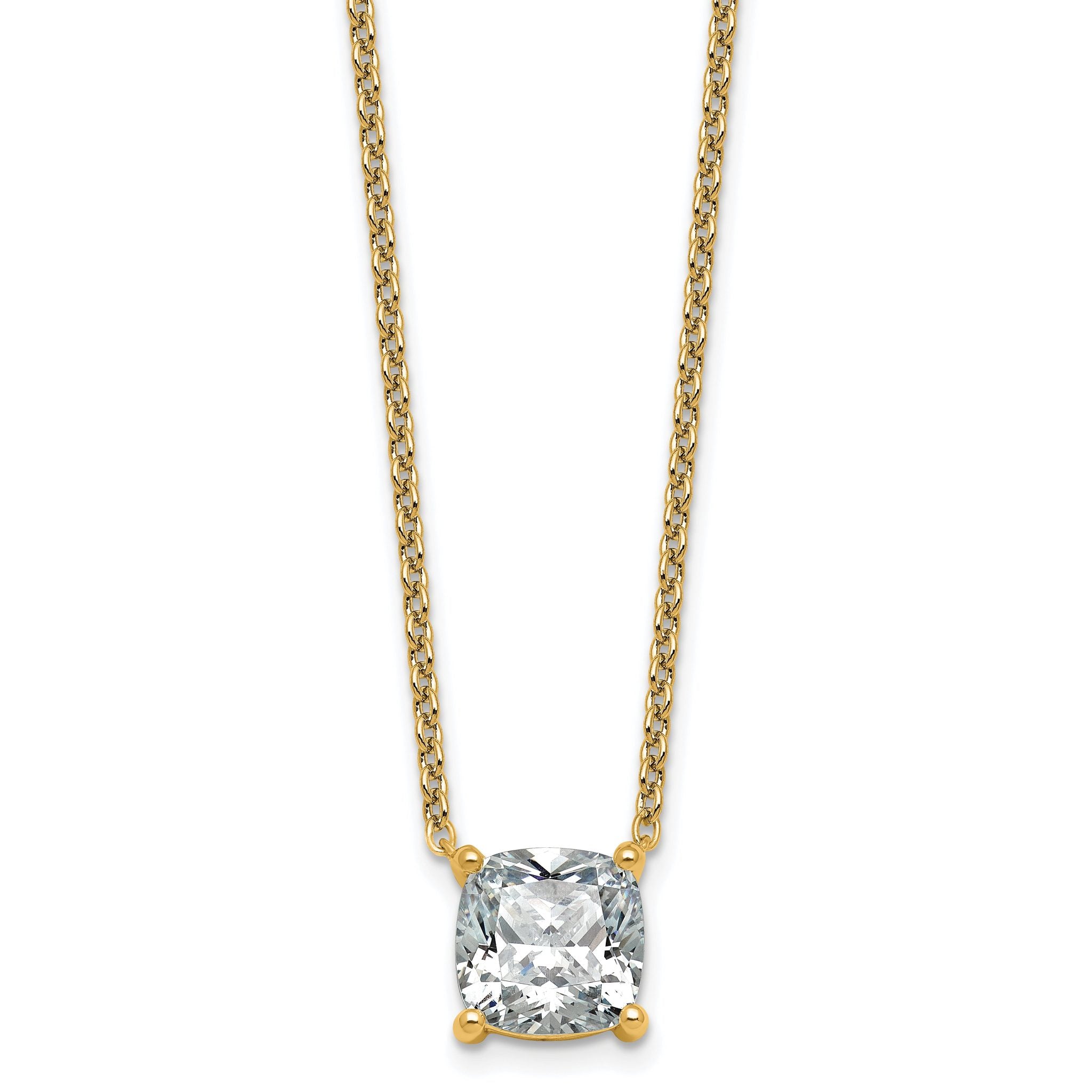 14k 4 carat Certified Lab Grown Diamond VS+ F+ Cushion Complete 18 inch Four Prong Pendant Necklace