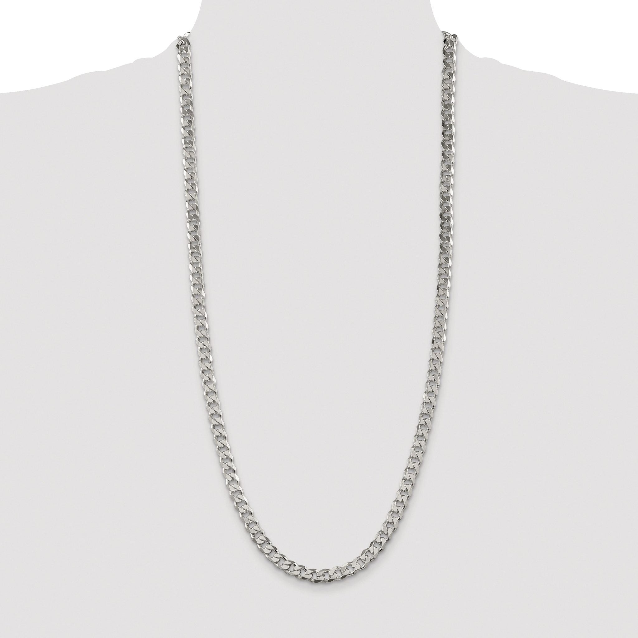 Sterling Silver Rhodium-plated 7mm Pavâ Curb Chain