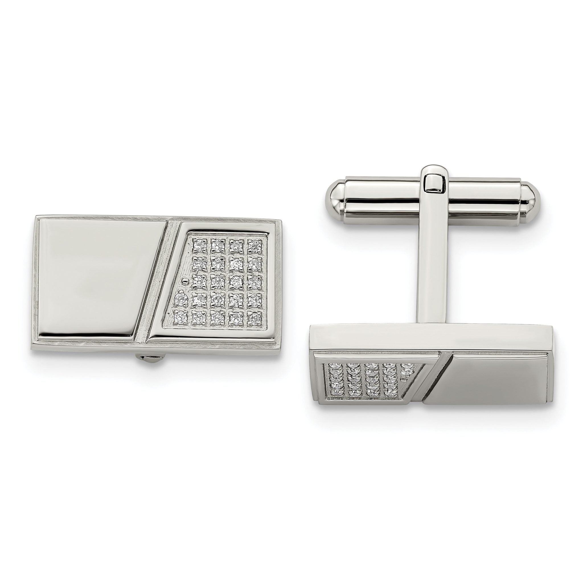 CZ Rectangle Cufflinks in Stainless Steel