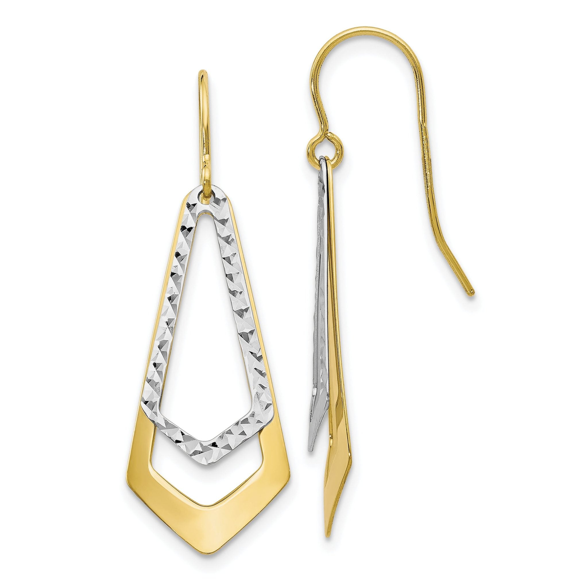 10K Two-tone D/C Shepherd Hook Dangle Earrings Main image