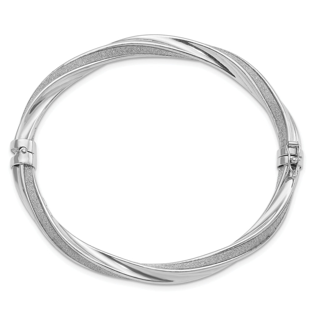 Sterling Silver Polished & Twisted Glitter Infused Hinged Bangle Bracelet for Women