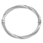 Sterling Silver Polished & Twisted Glitter Infused Hinged Bangle Bracelet for Women