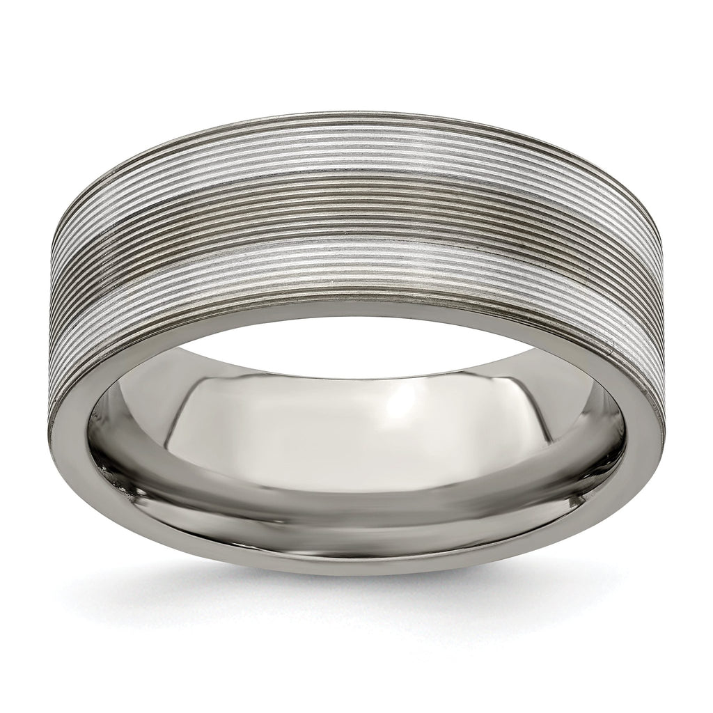 Titanium and Sterling Silver Two-Tone Wedding Band with Grooved Texture