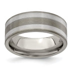 Titanium and Sterling Silver Two-Tone Wedding Band with Grooved Texture
