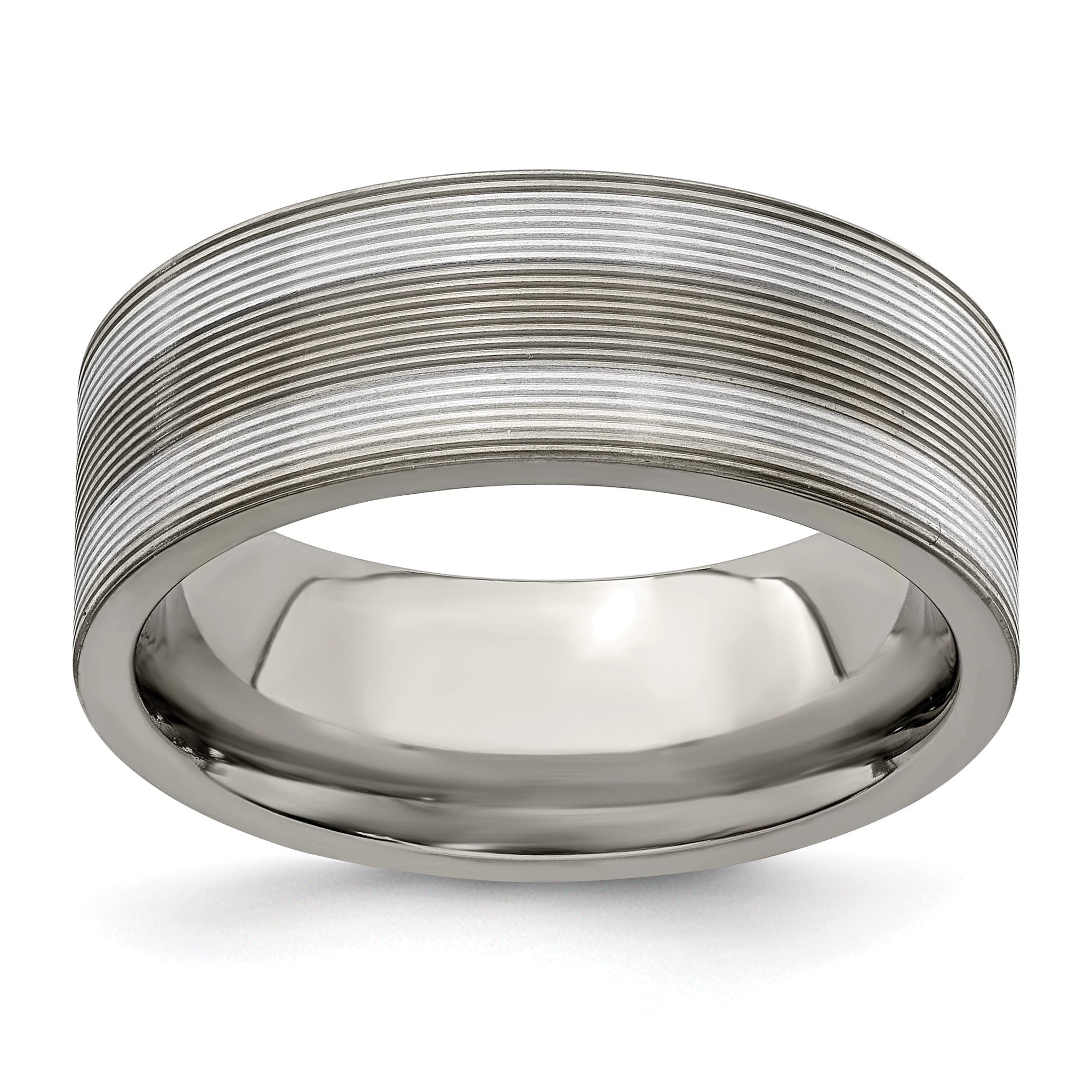 Titanium and Sterling Silver Two-Tone Wedding Band with Grooved Texture