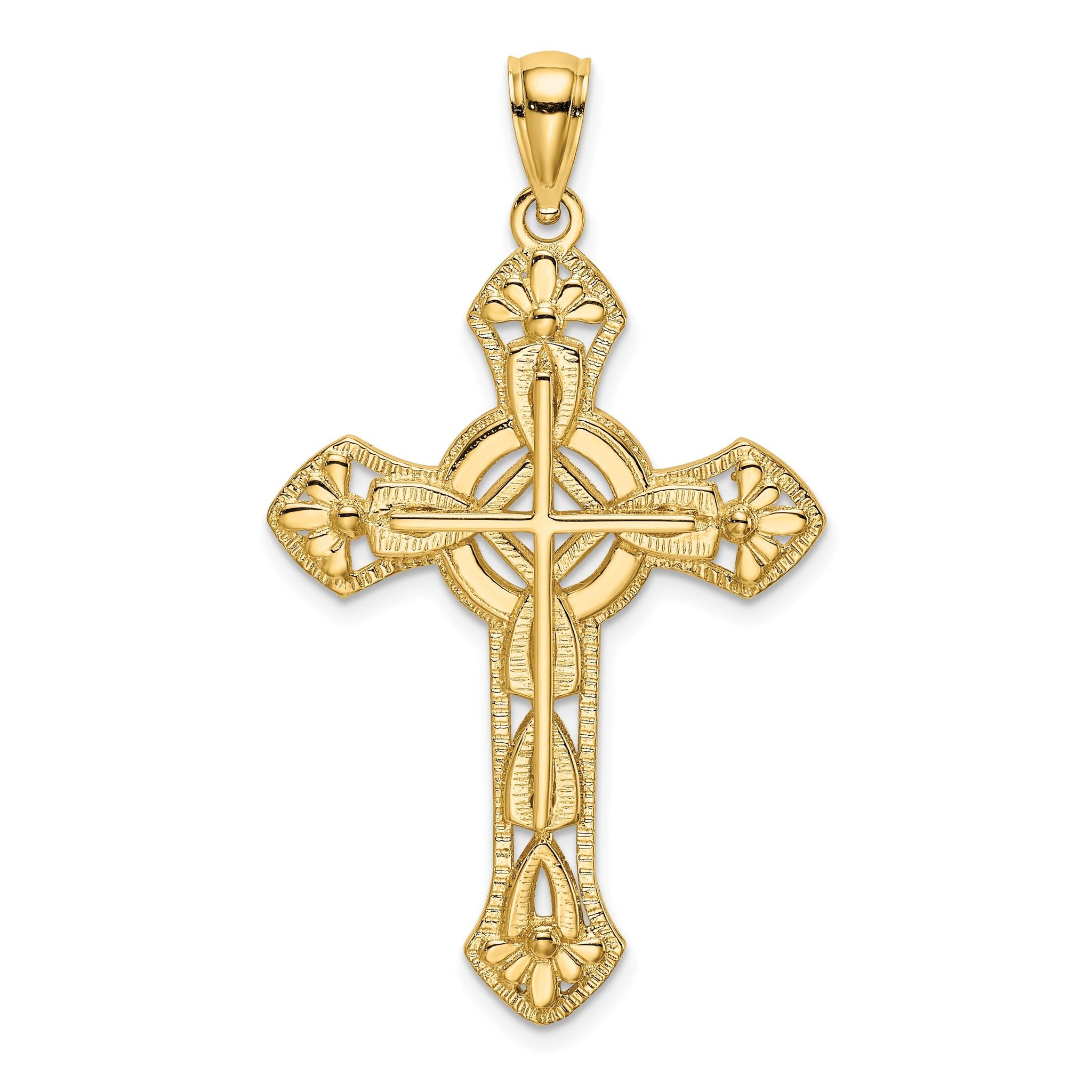 14K Cut-Out Floral Cross Pendant Main image