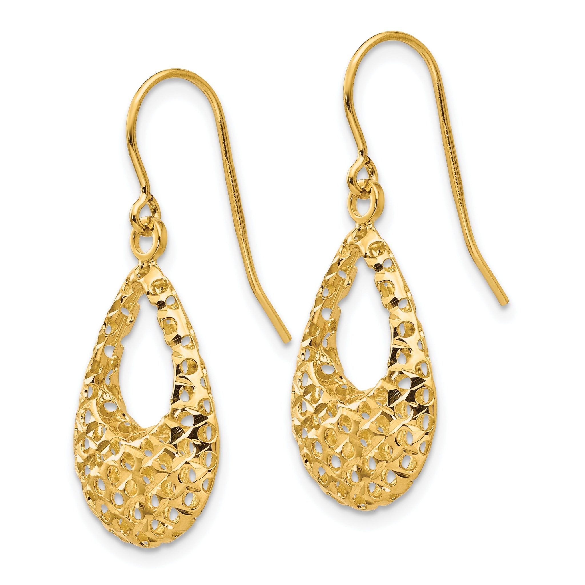 14K Gold Drop Earrings with Polished Finish and Shepherd Hooks Elegant Dangle Style
