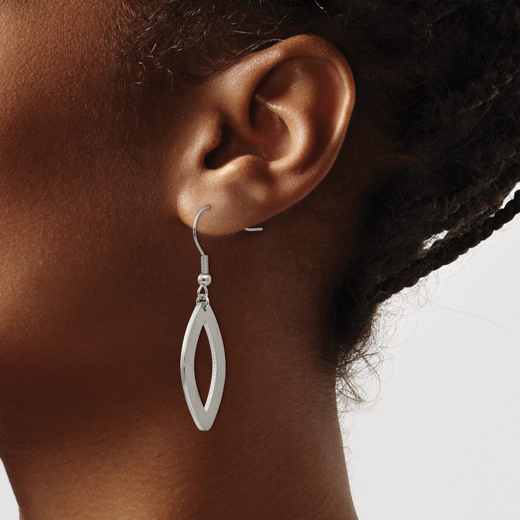 Stainless Steel Polished & Laser Design Oval Drop Dangle Earrings for Women