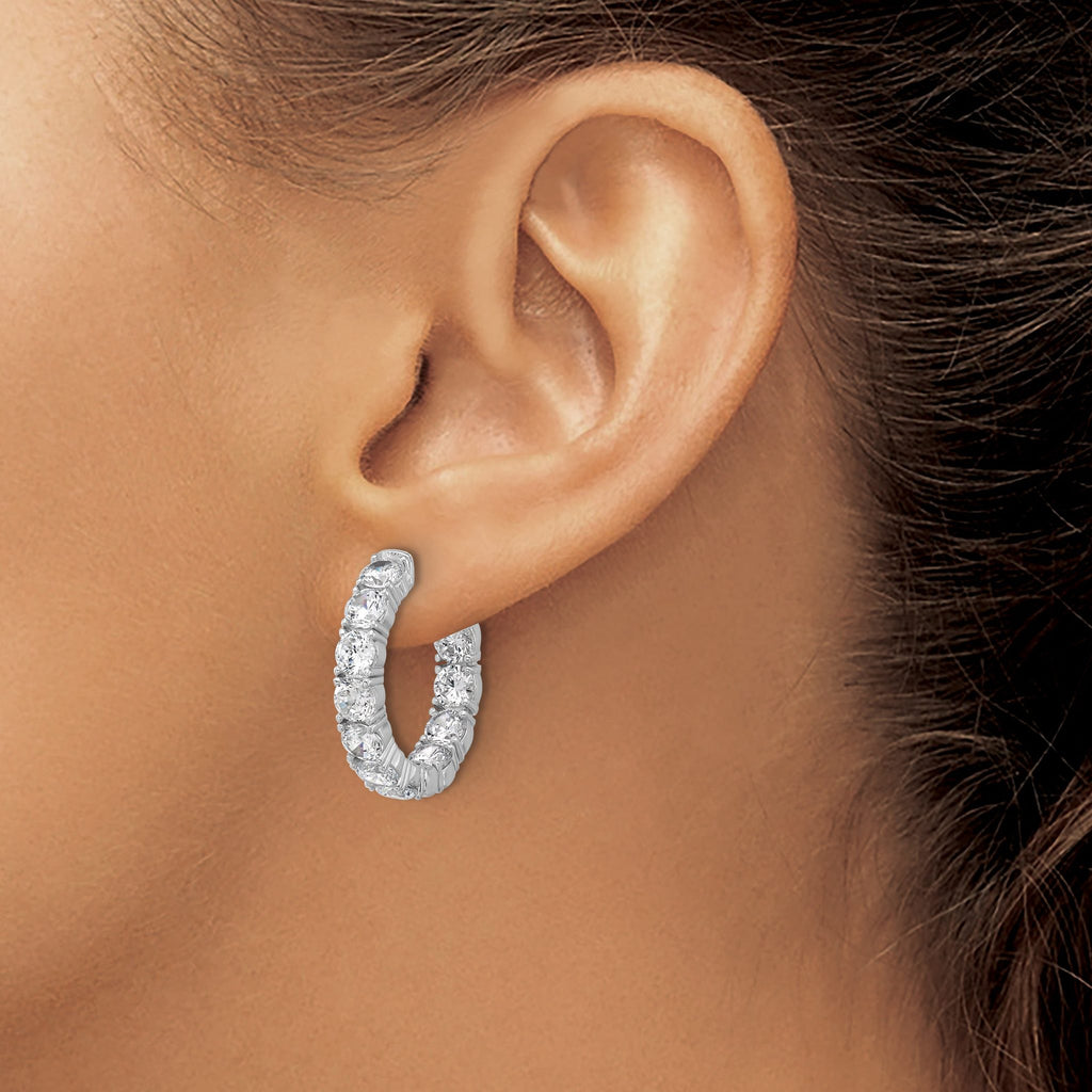 Sterling Shimmer Sterling Silver Rhodium-plated 4mm CZ 22 Stone In and Out Hinged Hoop Earrings