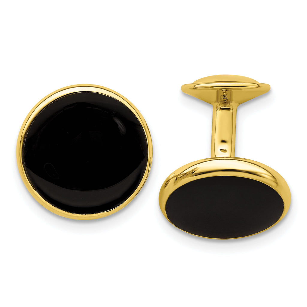 Gold-Tone Black Epoxy Round Cuff Links by Kelly Waters