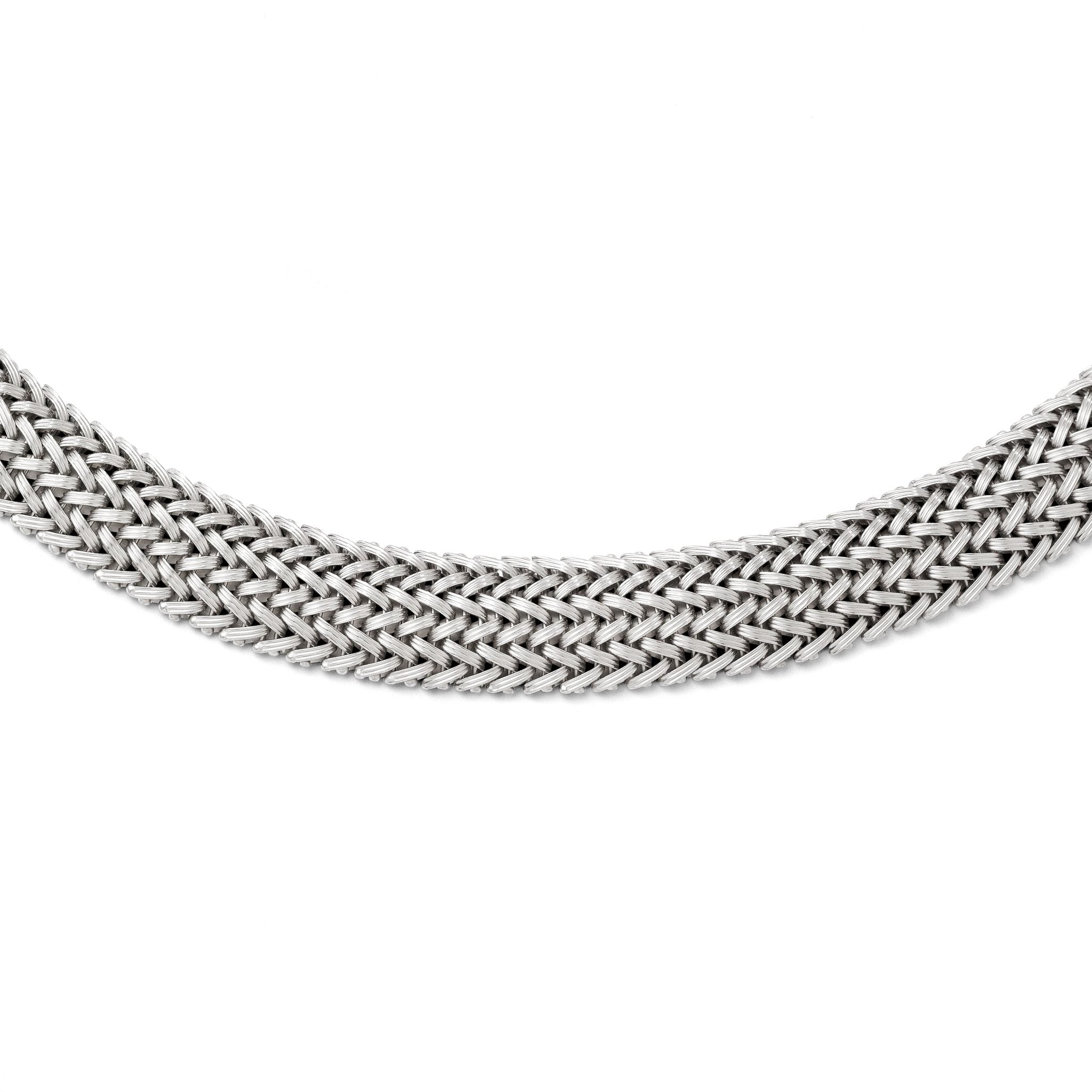 Sterling Silver 925 Polished Mesh Braided Necklace Elegant Fancy Design Main image