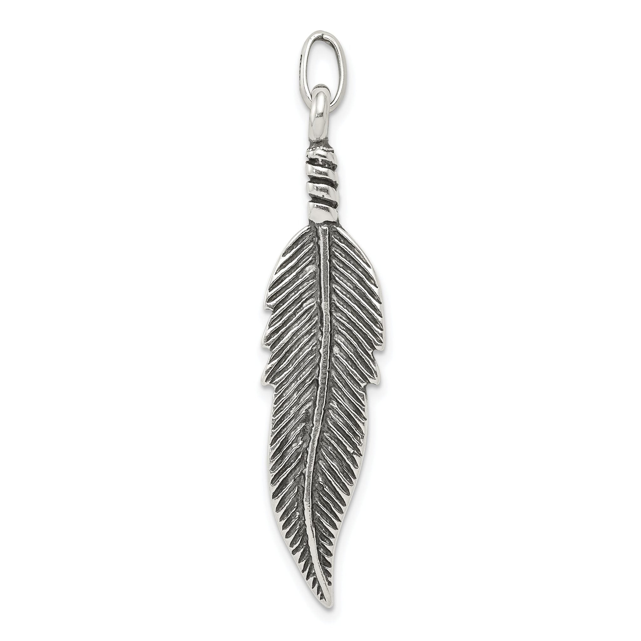 Sophia Jewelers Men's 925 Sterling Silver Antiqued Feather Pendant Main image